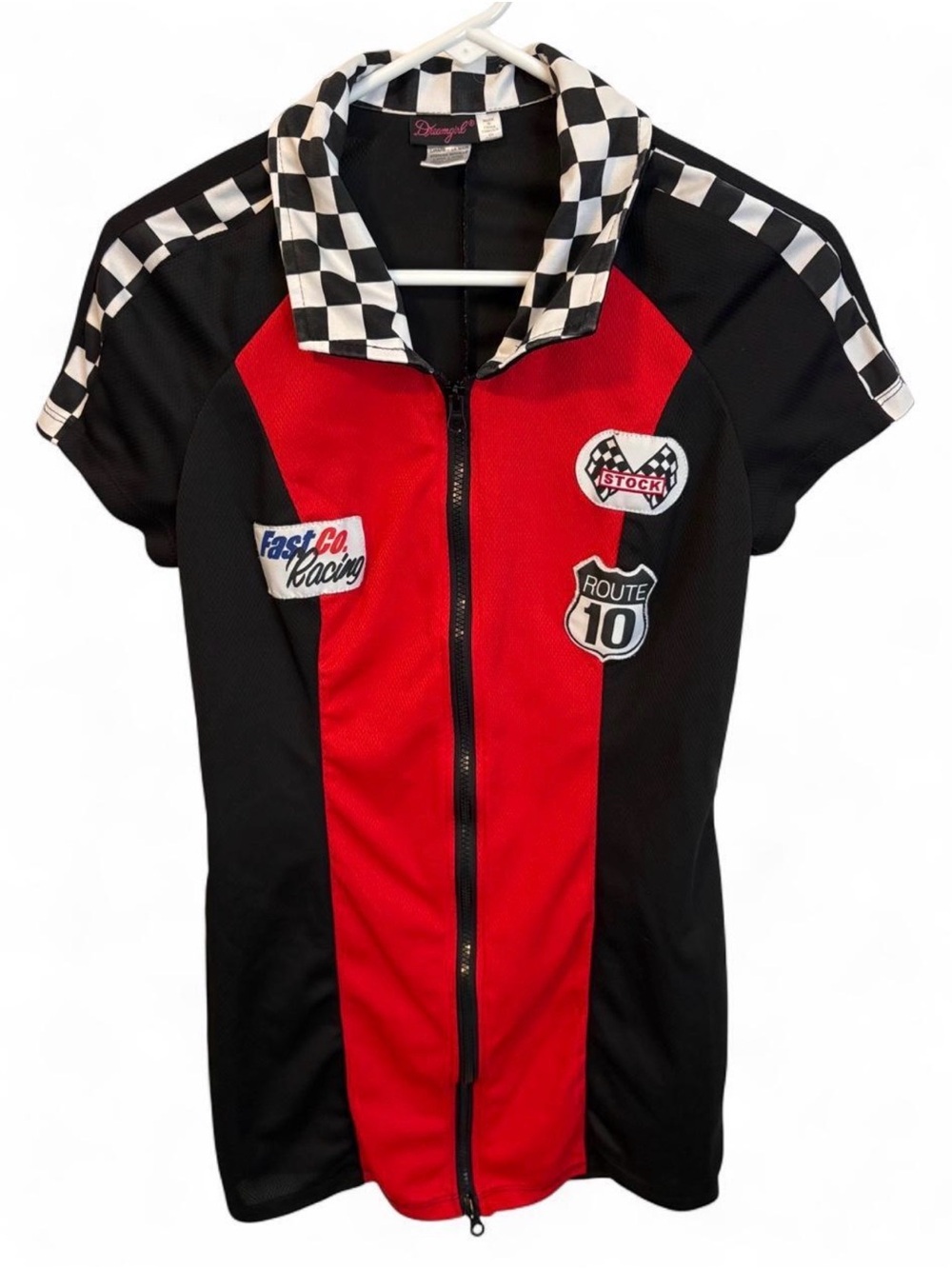 Dreamgirl Red & Black Racing Zip-Front Mini Dress - Picture 1 of 5